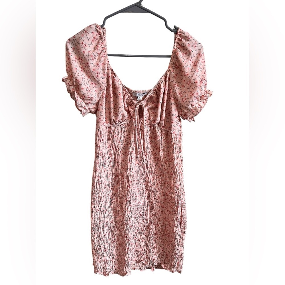 Cottagecore Floral Pink Puff Sleeve Dress large smocked #83